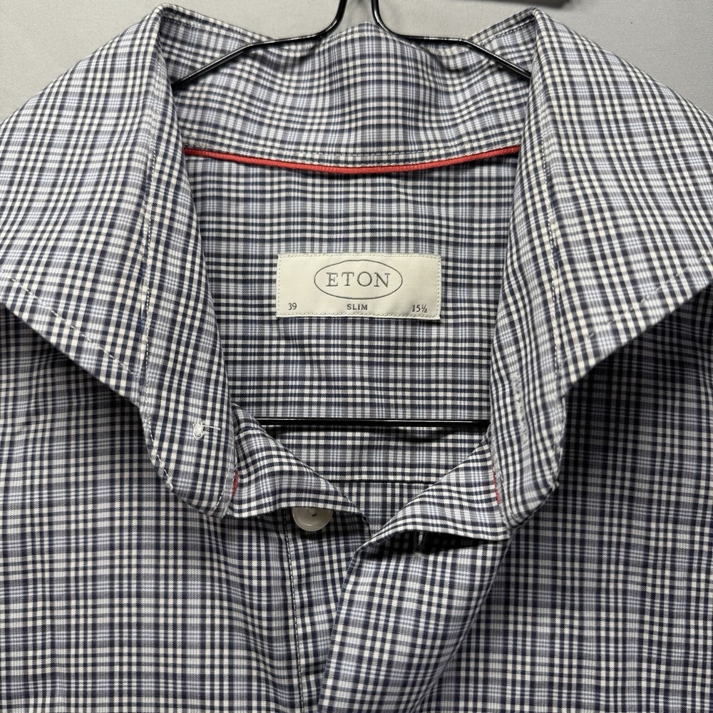 ETON Shirt Mens 15.5 Gray Check Button Up Dress French Cuff Long Sleeve Slim Fit